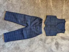 ネイビー チェック フォーマル ベストパンツセット　100