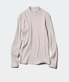 ユニクロUNIQLO リブハイネックT ライトグレー