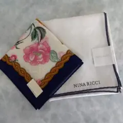 NINA RICCI 花柄刺繍&シルク混大判ハンカチ