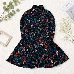 新品　ZARA オープンカラー　ミニワンピース　花柄　S シャツワンピース　総柄