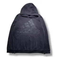 F1518　【即購入OK】　adidas　ビッグロゴパーカー　M相当　ブラック
