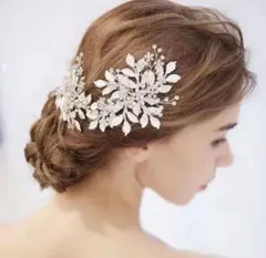 ヘアアクセサリー髪飾りヘッドドレスシルバーブライダルウェディングピース結婚式