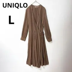 UNIQLO L ブラウン レーヨンカシュクール ワンピース　長袖　薄手