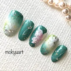 mokyuart62＊和装　ネイルチップ　成人式　色打掛　振袖　和風ネイル　緑