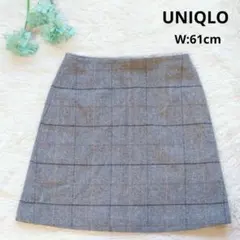 ユニクロ UNIQLO ヘリンボーン柄 チェック 台形スカート グレー W61