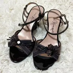 【極美品】銀座かねまつ ウエッジソール サンダル ブラウン 23cm 未使用級