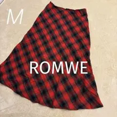 SHEIN ROMWE チェックスカート　フレア　赤　M ロング