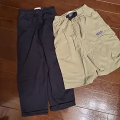 美品男児ZARAパンツ2枚セット 黒アンクル丈オリーブグリーンクロップドパンツ