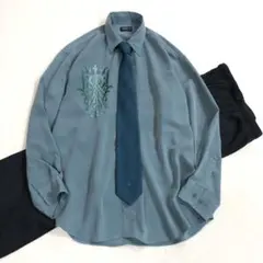 1344 ネクタイシャツ　刺繍　瓶覗色　Christian Dior ネクタイ付