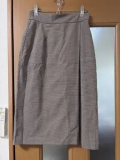 【美品】ユニクロ ガンクラブチェック ナロースカート M ブラウン系 ストレッチ