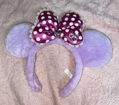 ディズニー ミニー カチューシャ 水玉 レース ピンク 紫
