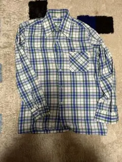 70s ユーロヴィンテージ チェックシャツ 青 緑 レーヨン