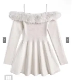 ファー・ストラップ付きオフショルダーニットミニワンピース[tu1917] L