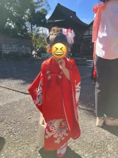 七五三 着物セット 赤色花柄 レトロ 3歳 三才