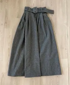 美品 ZARA グレー ウール混合 フレアスカート ベルト付き