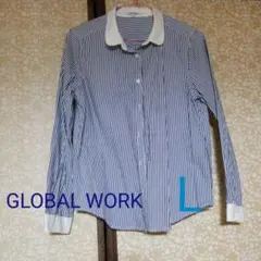 GLOBAL WORK ブルーのストライプ　ブラウス　シャツ