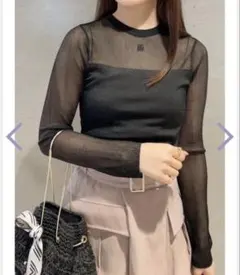 【SNIDEL】ラメシアーニットプルオーバー(BLK-F)