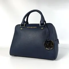 【美品】マイケルコース ハンドバッグ レザー ネイビー MKゴールドチャーム