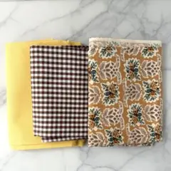綿生地セット イエロー・チェック・花柄