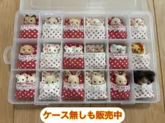 【再販】シルバニア　赤ちゃん　ベッド　お布団　ケース　収納　ピンク&白水玉柄