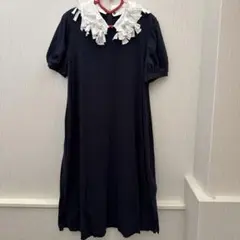 ジェーンマープル リボンいっぱい襟のカットソーワンピース ネイビー ※難アリ