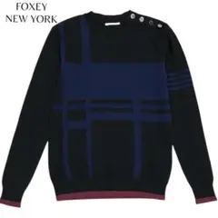 【美品】フォクシーニューヨーク　ウール　デザインニット　銀ボタン　リブ　長袖