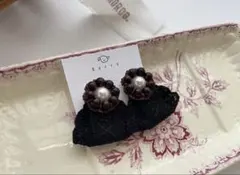 タイムセール！ハンドメイドイヤリング　レースリボンブラック(元値¥3500)