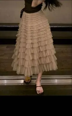 shein シーイン　無地柄　レイヤーフリル　スカート　ロング