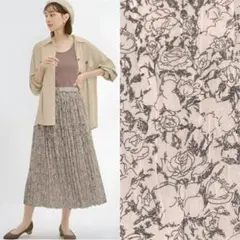 GUワッシャーフレアロングスカート(フラワー)柄M