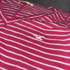 Hollister Vネック ボーダー Tシャツ ピンク Sサイズのサムネイル
