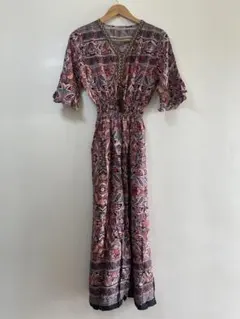 新品未使用 ペイズリー柄 Vネック 袖フリル リゾート エスニック体型カバー