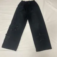 ブラック ダメージ加工 星デザイン　デニムパンツ 160