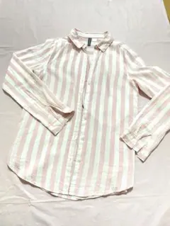 H&M ピンク　ストライプ　長袖　シャツ
