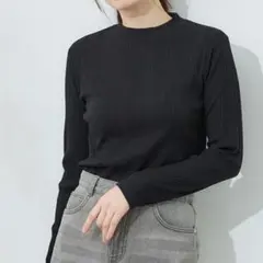 Honeys　CINEMA CLUB　ランダムリブハイネックＴシャツ　ブラック