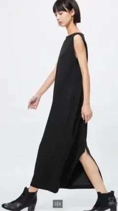 UNIQLO クレープジャージーワンピースノースリーブ　ブラック　L