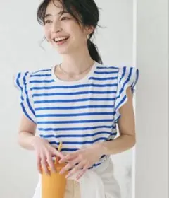【新品未試着】coca 袖フリル　ボーダーTシャツ