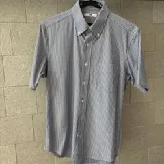 UNIQLO ストライプ 半袖シャツ ボタンダウン M ノンアイロン