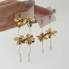 ゴールド フラワー ブライダル 結婚式 花嫁 披露宴 前撮り ピアス イヤリング