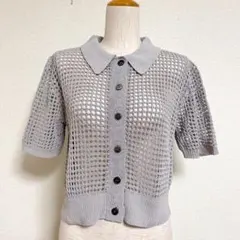 タグ付 24SS メッシュポロニットショートスリーブカーディガン 半袖 グレー