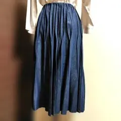 niko and... デニム風プリーツスカート　ミモレ丈　M　 インディゴ