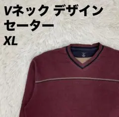 ニット セーター Vネックデザイン レッド XLサイズ メンズ 男女兼用