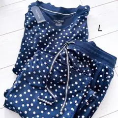 新品 NAUTICA ルームウェア 上下セット ドット柄 ネイビー L