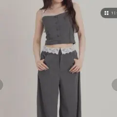 mellowneon レースレイヤードキャミパンツセットアップ ブラウン