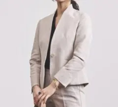 UNITED ARROWS ノーカラージャケット Vカラー ノーラペル ベージュ