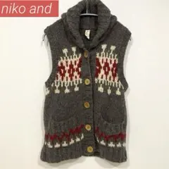 niko and ニットベスト ノルディック柄　ブラウン 赤