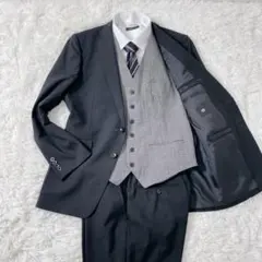 美品✨ スーツセレクト 黒タグ スリーピース AB6 黒 フォーマル 100’s
