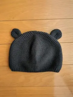 耳付き　ネイビーのベビーニット帽子