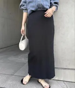 and me セルフカット リブロングタイトスカート ブラック