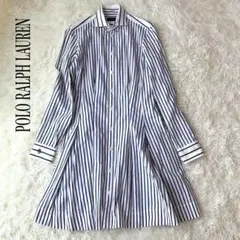 【美品】ポロラルフローレン シャツワンピース ストライプ Aライン ロゴ刺繍