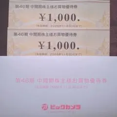 ビックカメラ 株主優待券 2,000円分
